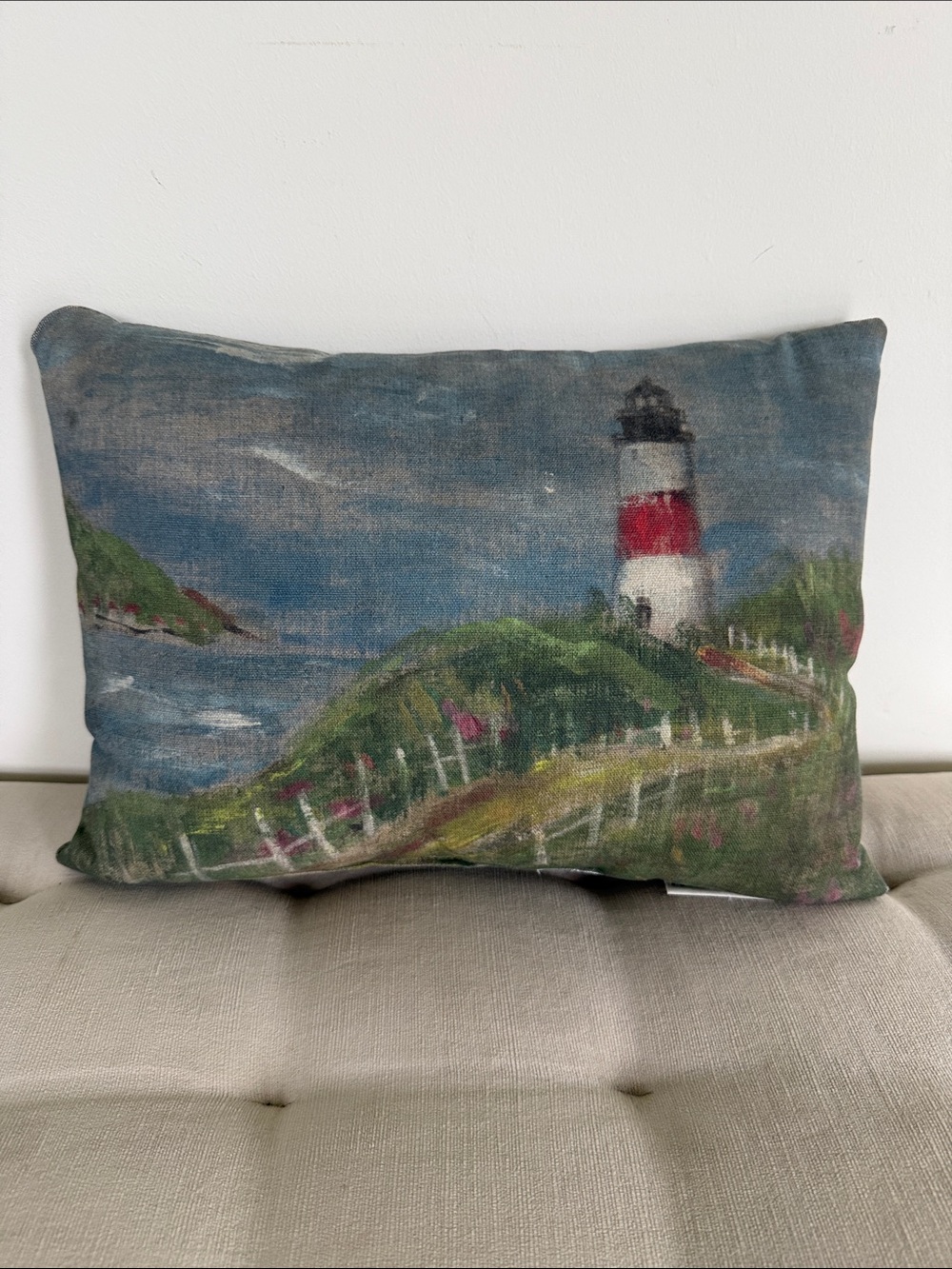 Pottery Barn Outdoor Lighthouse Seaside Coastal Throw Pillow - 12”x16”